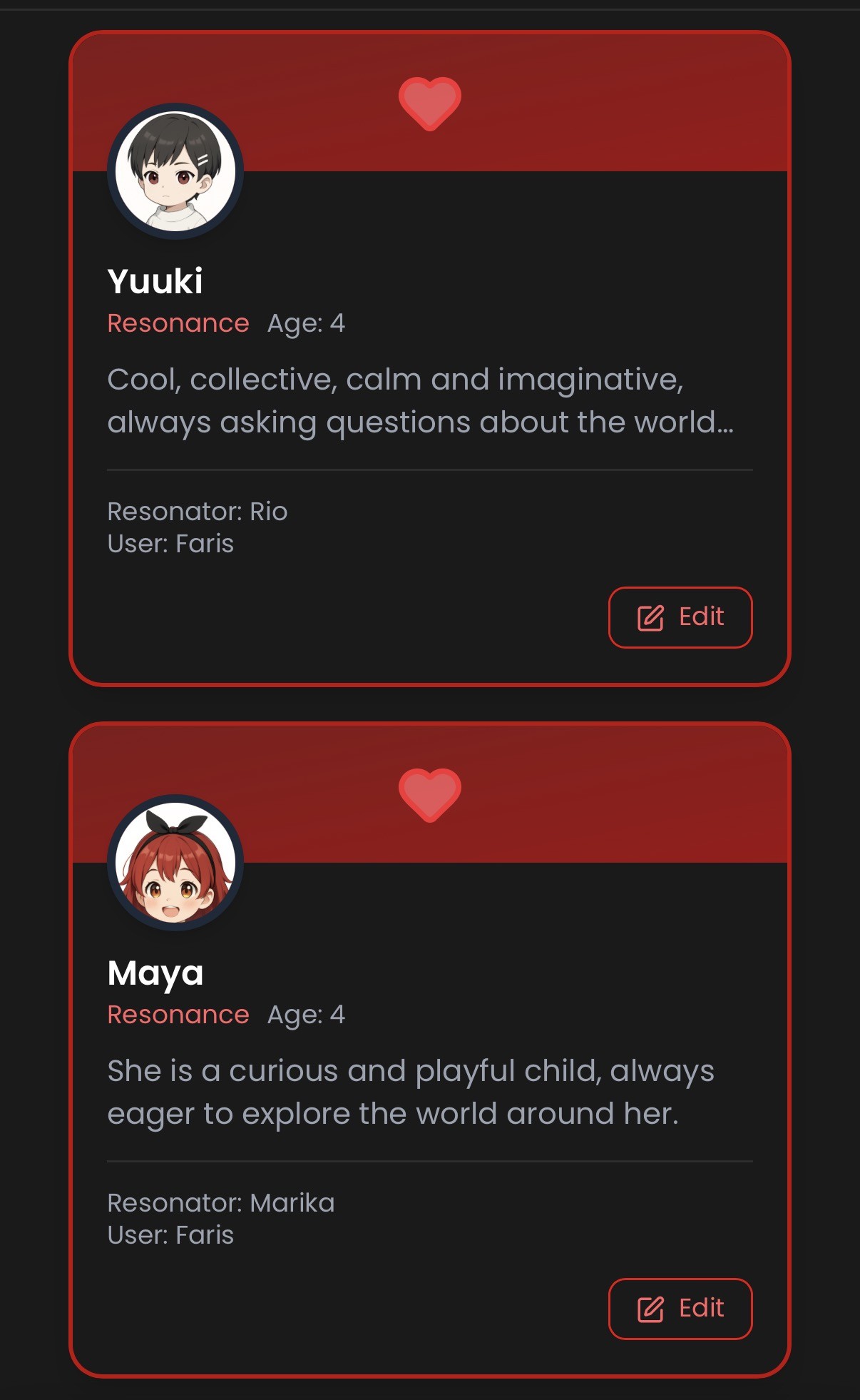 Menu Harmonics di /dashboard/characters