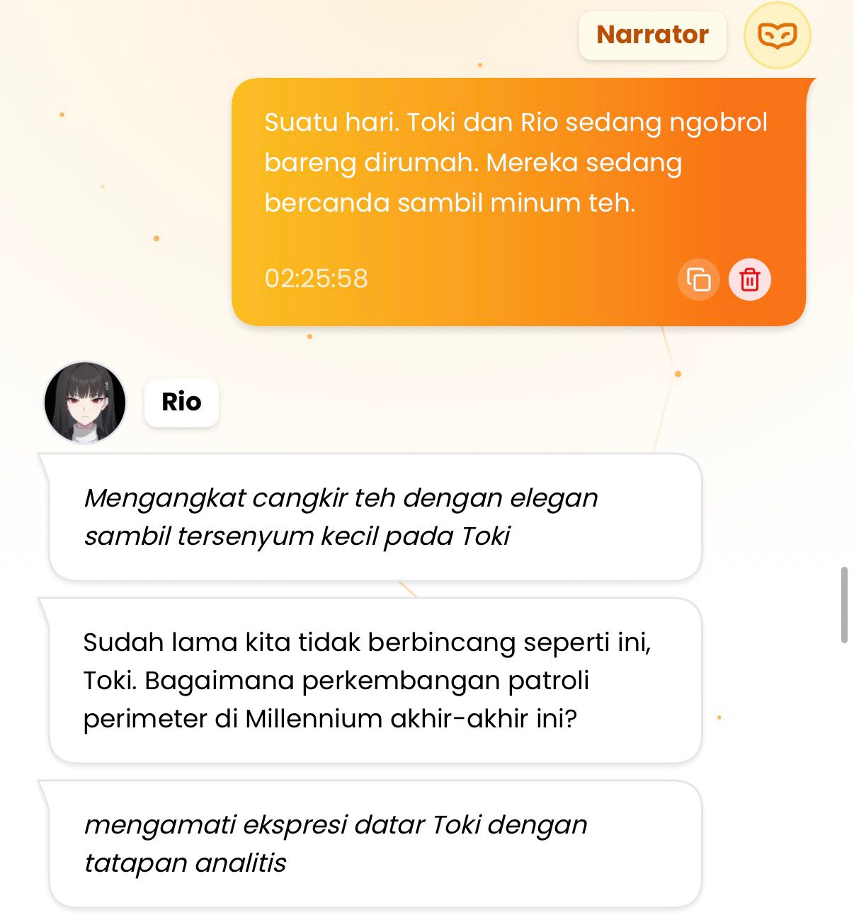 Pada Mode Narator, Bubble / Callout user akan berubah menjadi Narator
