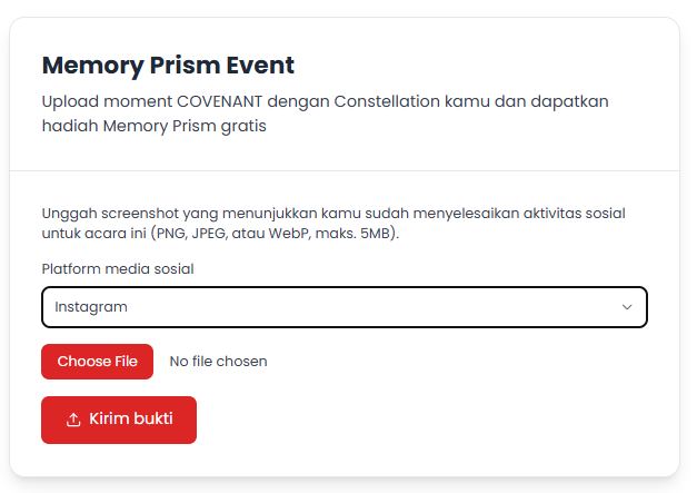 Upload bukti postingan ke https://s.id/memoryprism