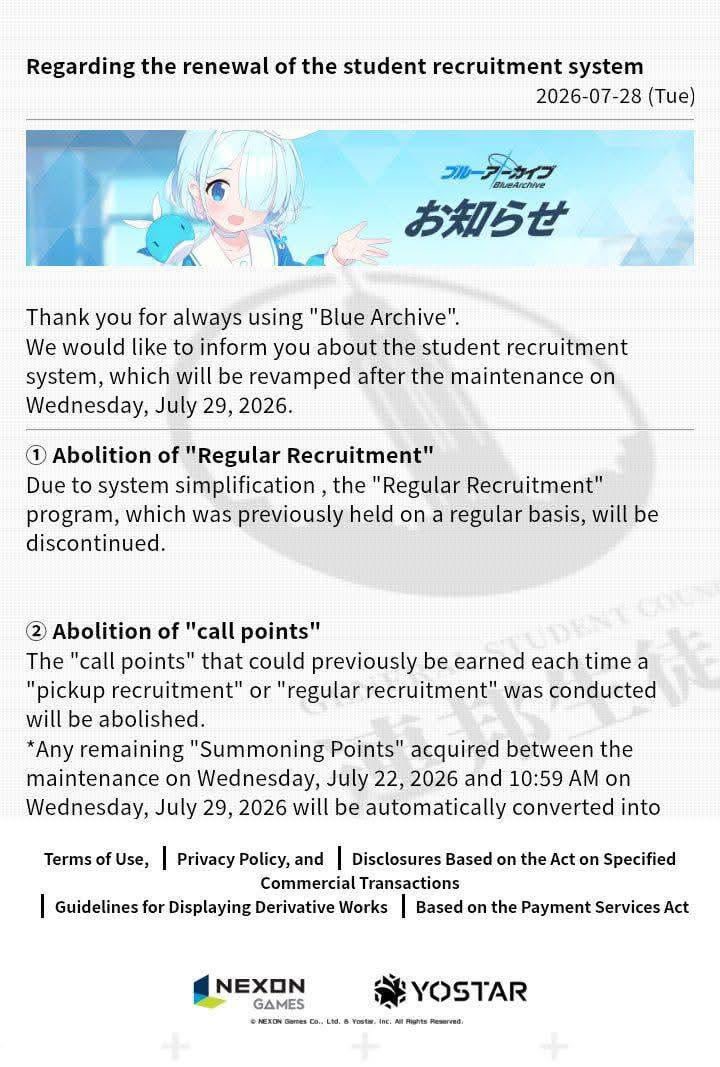 Pengumuman resmi sistem gacha Blue Archive